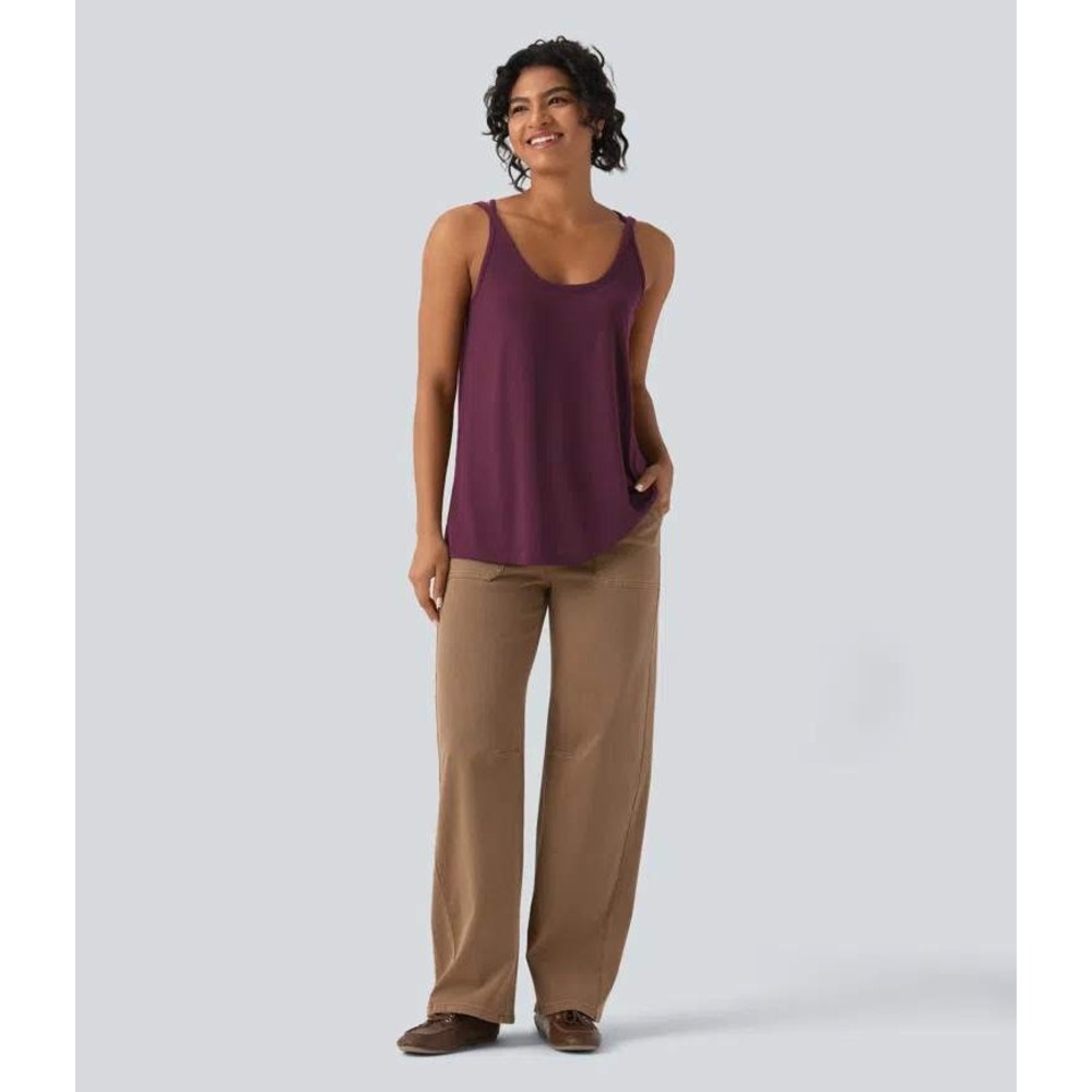 Halara NWT Maroon Banner U Neck Relaxed Casual Tank Top Strappy Back Size Small